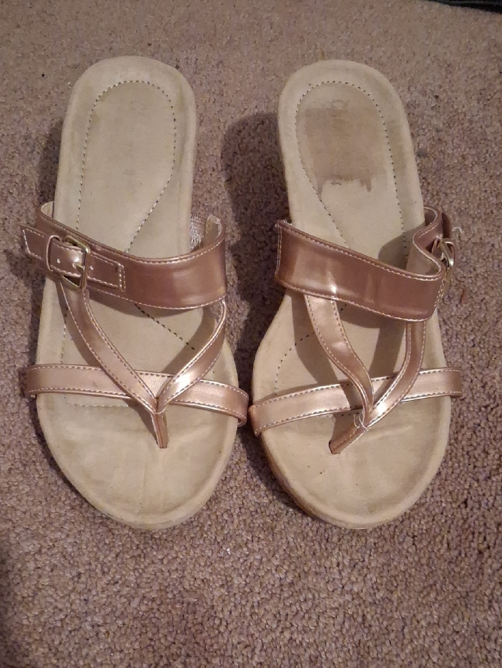 Women’s Metallic Rose Gold Slide Sandals with Buckle Strap